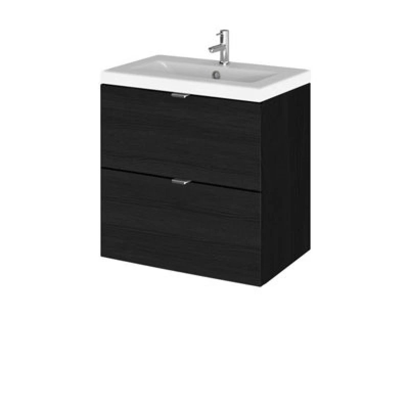 Image of Hudson Reed Fusion Wall Hung 2 Drawer Vanity Unit & Ceramic Basin, Sink Vanity Unit, Charcoal Black, 500mm