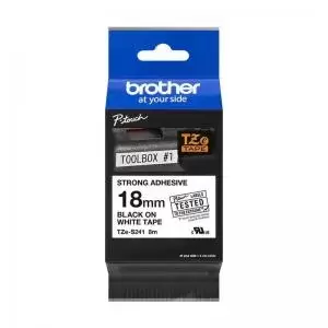 Image of Brother P-touch TZE-S241 Black on White Label Tape 18mm x 8m