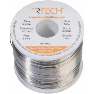 Image of 856991 SC100e Solder 2% L1 Flux 0.5% Halide 0.7mm 500g Reel - R-tech
