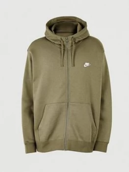 Image of Nike NSW Club Plus Size Full Zip Hoodie - Khaki, Size 4XL, Men