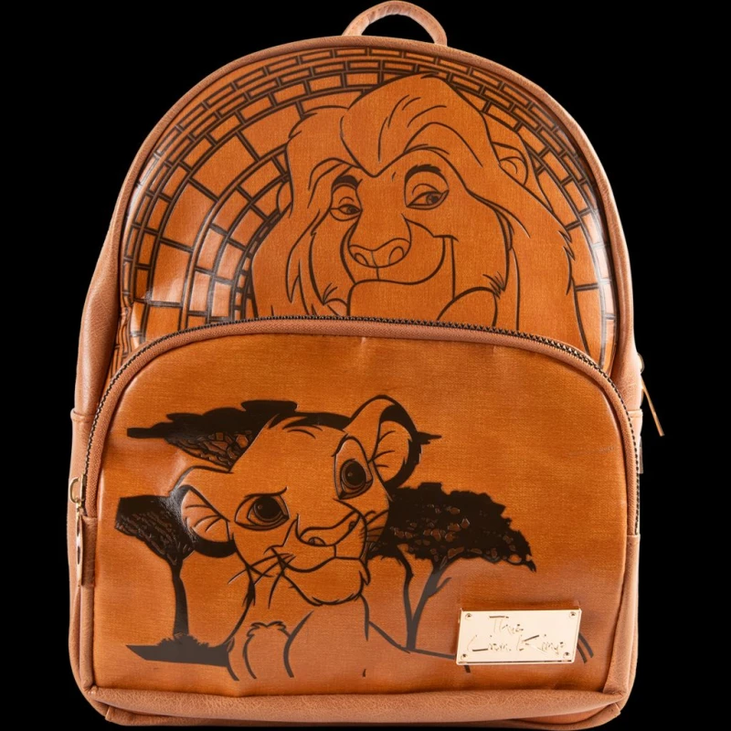 Image of Cerda Disney's Lion King Simba & Mufasa Premium Faux Leather Backpack in Brown Brown Unisex