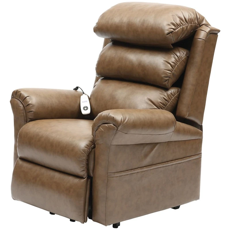 Image of Loops Wall Hugging Rise and Recline Lounge Chair - Wipe Clean PU Leather - Nutmeg Multi
