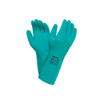Image of Nitrile reusable gauntlet glove 310mm Green Size 9 - Ansell