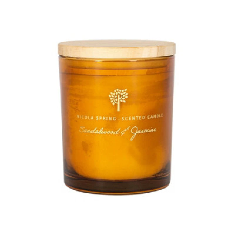 Image of Nicola Spring Soy Wax Scented Candle - 130G - Sandalwood & Jasmine - Sweet Creamy Fragrance Jarred Long Burn Relaxing Home Candle