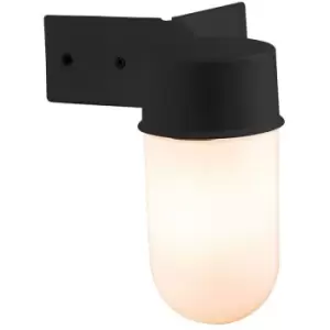 Image of 1 Light Outdoor Wall Light White Glass, Black Polycarbonate IP44, E27 - Endon