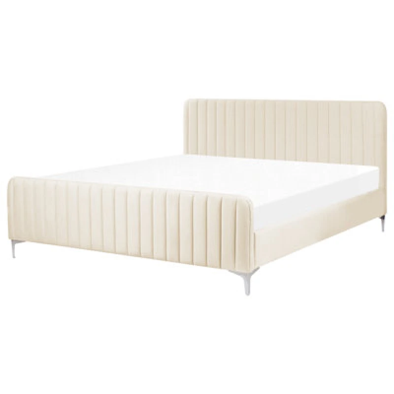 Image of Beliani Bed Velvet Lunan 180 X 200 Cm (Eu Super King) Light Beige