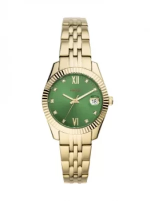 Image of Fossil Ladies Scarlette Mini Green Dial Gold Tone Bracelet Watch...