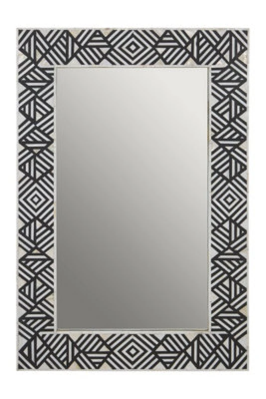 Image of Orsina Rectangular Mother Of Pearl Wall Mirror, Handcrafted Black & White Chevron Mirror, Accent Wall Decor