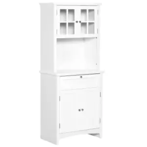 Image of Homcom Farmhouse Style Kitchen Storage Cupboard With Microwave Shelf And Windowed Cabinets White