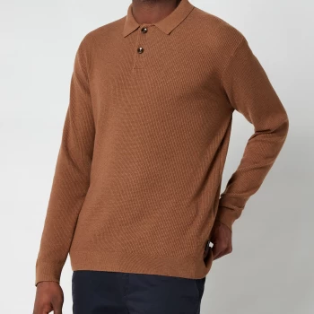 Image of Ted Baker Mens Batha Long Sleeve Knitted Polo Shirt - Camel - 3/M