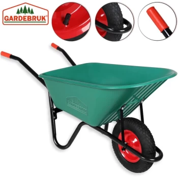 Image of Wheel Barrow 100 Litres 150kg Load Capacity Pneumatic Tyres Strong Synthetic Material - Gardebruk