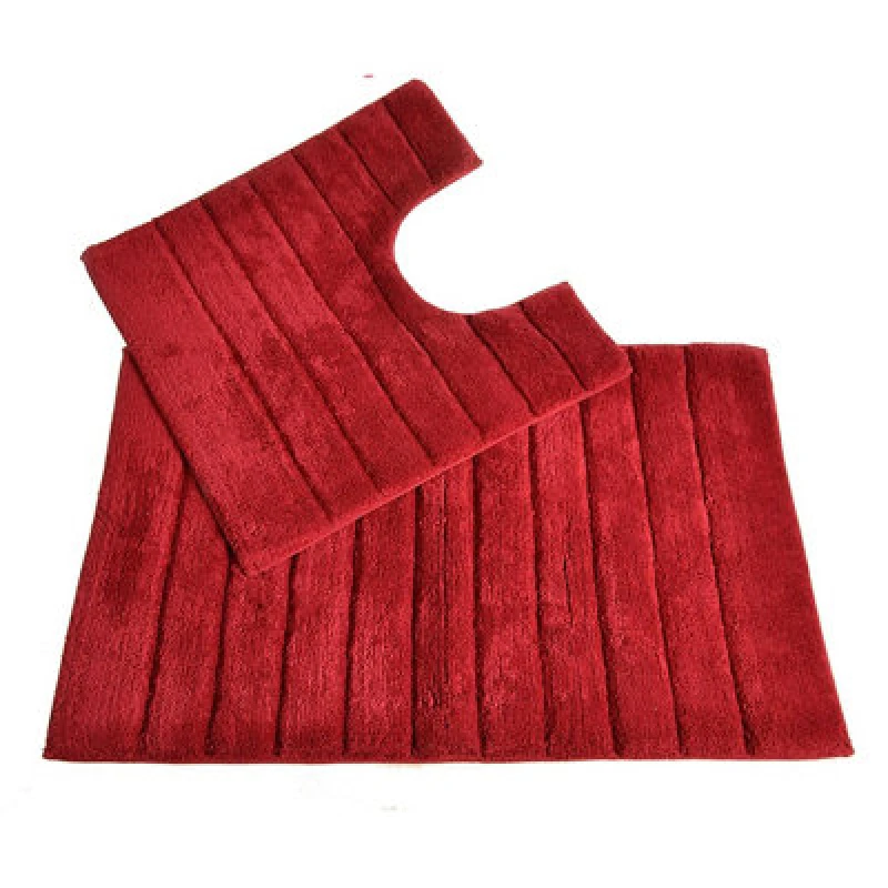 Image of Allure Bath Fashions Ribbed Two Piece Bath Mat & Toilet Mat Set - Cranberry