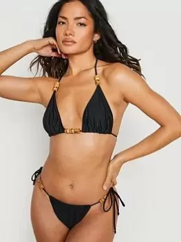 Image of Boohoo Beaded Tie Side Bikini Brief - Black, Size 14, Women