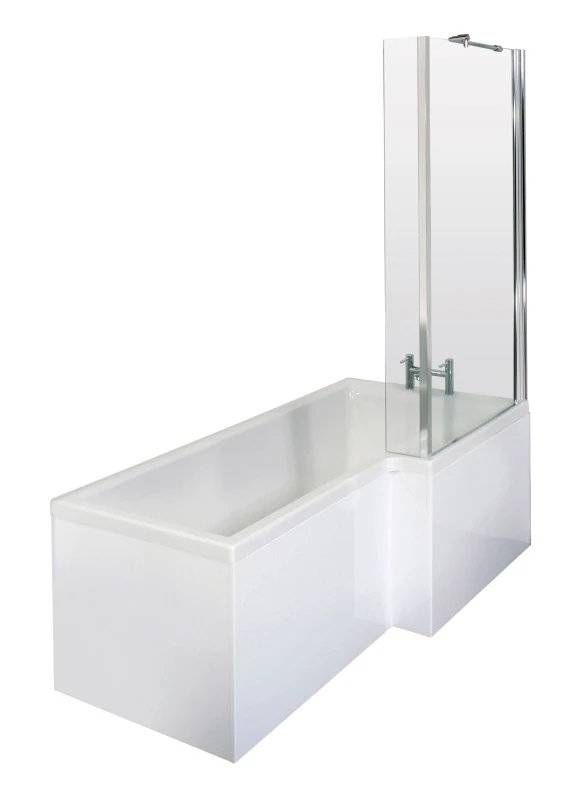 Image of Balterley 1700mm Right L-Shaped Square Shower Bath with Screen & Panel Bundle White