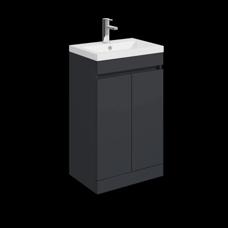Image of Balterley 500mm Floor Standing 2 Door Unit with Polymarble Basin - Dark Grey Grey Unisex