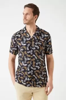 Image of Black Swirl Print Viscose Revere Shirt