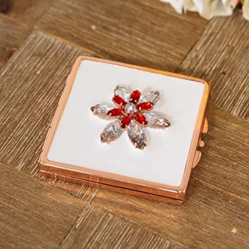 Image of Sophia Rose Gold Compact Mirror - Crystal Flower Design