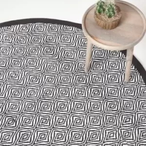 Image of Trance Black and White Diamond Pattern Recycled Fibre Rug, 150cm Round - Black - Homescapes