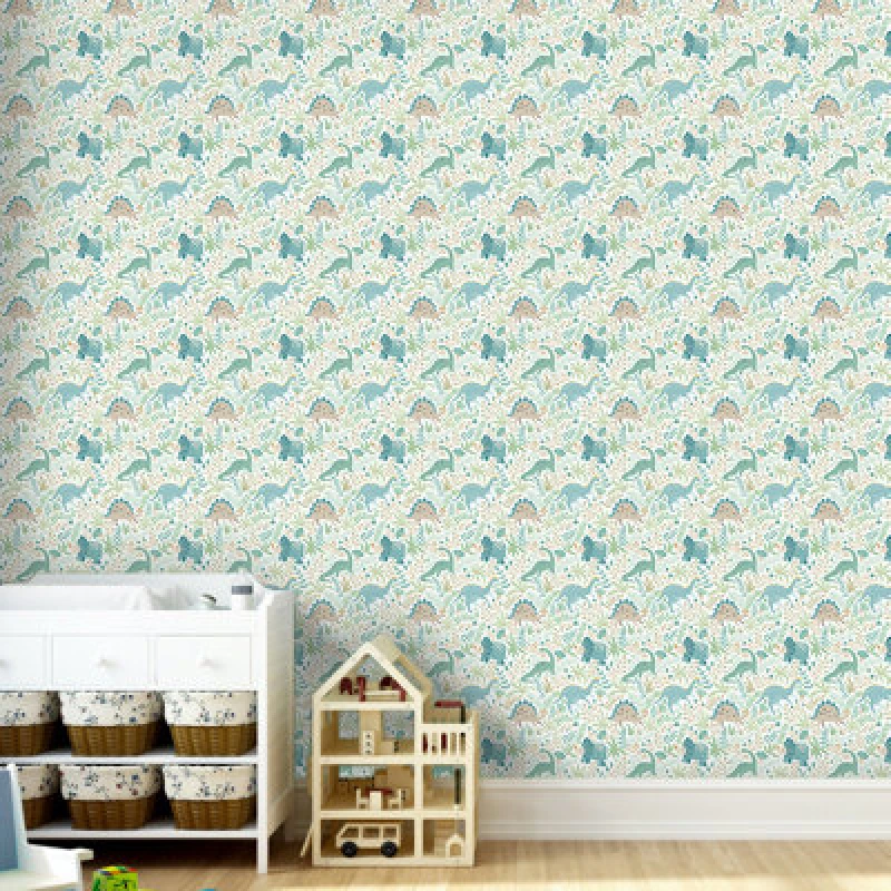 Image of Hoopla Walls Jurassic Party Denim Mix 10M Wallpaper