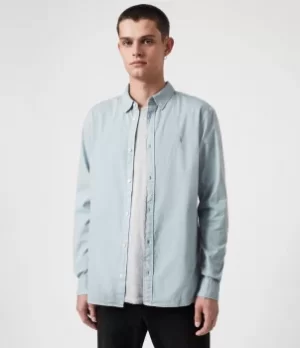 Image of AllSaints Mens Hawthorne Stretch Fit Shirt, Riverbed Blue, Size: XXL