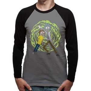 Image of Rick And Morty - Spiral Mens X-Large Baseball Shirt- Grey