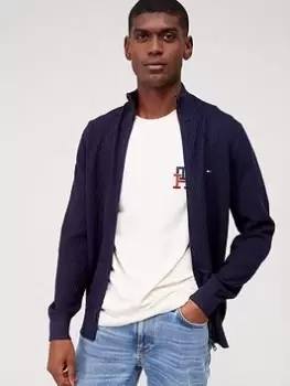 Image of Tommy Hilfiger Cross Structure Zip Thru Knit - Navy, Size S, Men