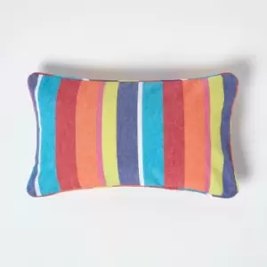 Image of Homescapes - Cotton Multi Coloured Stripe Rectangular Cushion Cover, 30 x 50cm - Multi Colour