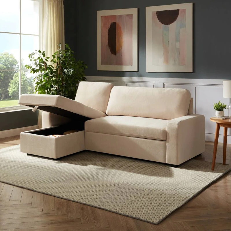 Image of Artemis Home Coeburn Reversible Corner Sofabed with Storage in Cream Cream Unisex