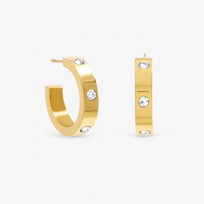 Image of Jon Richard Gold Plated Waterproof and Crystal Hoop Earrings Gold female One Size