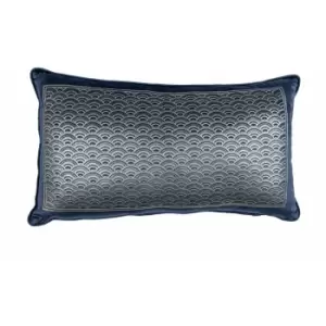 Image of Laurencellewelynbowen - Laurence Llewelyn Bowen Akira Foil Print Velvet Piped Edge Filled Cushion, Navy/Silver, 30 x 50 Cm