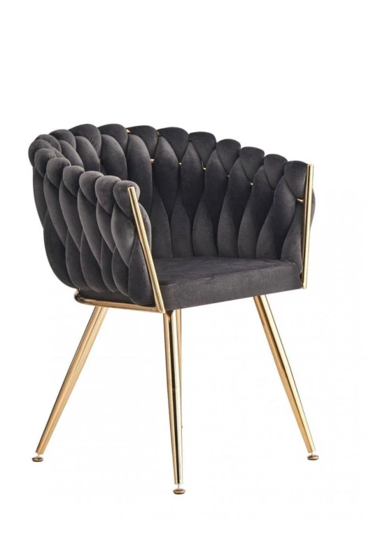 Image of Life Interiors Single Roma Knot Velvet Armchair with Gold Metal Legs, Modern Tufted Design for Living Room in Grey Grey Unisex