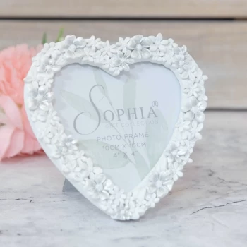 Image of 4" x 4" - White Floral Resin Heart Shaped Photo Frame