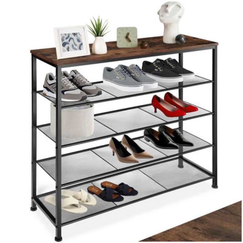 Image of Tectake Shoe Rack Sheffield - Storage Shelf And 4 Grid Shelves, Industrial Style - Industrial Wood Dark, Rustic