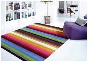 Image of Linea Stripe Washable Rug - 200 x 140cm - Rainbow.