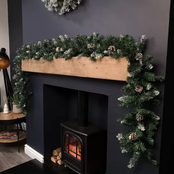 Image of 2.7m Snow Tipped Christmas Garland with Pine Cones and Mixed Needles