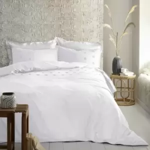 Image of Boutique Ayda Tufted Spots Embellished 100% Cotton Duvet Cover Set, White, Single - Appletree