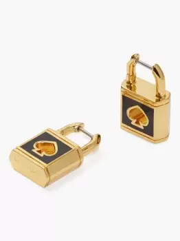 Image of Kate Spade Lock And Spade Enamel Huggies, Black, One Size