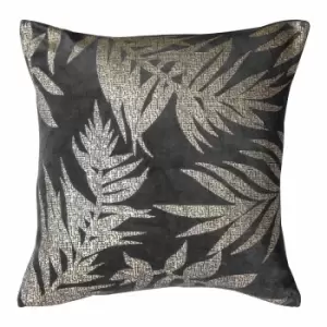 Image of Crossland Grove Velvet Metallic Leaves Cushion Grey 500x500mm