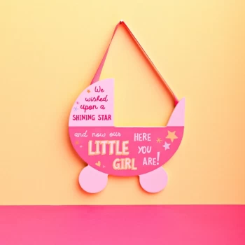 Image of Cheerful Pram Hanging Plaque - Little Girl