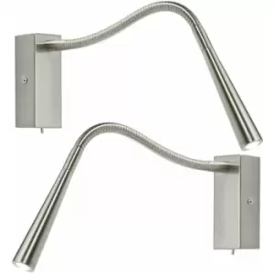 Image of 2 pack Adjustable LED Wall Light Warm White Chrome Flexible Bedside Task Lamp