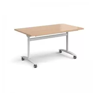 Image of Rectangular deluxe fliptop meeting table with white frame 1400mm x