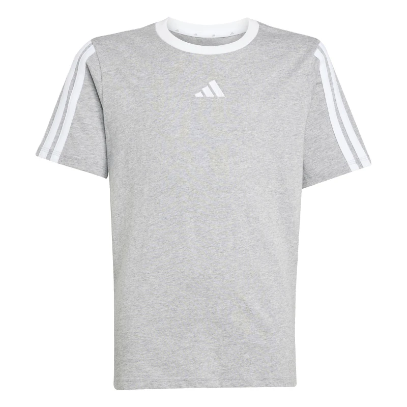 Image of adidas Essentials 3 Stripe T-Shirt Junior Girls Grey/White female 7-8 Years