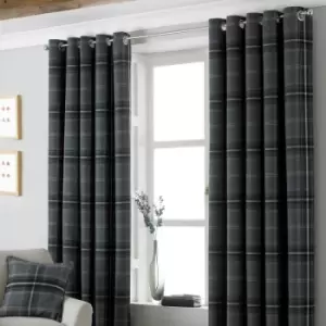 Image of Paoletti Aviemore Tartan Faux Wool Eyelet Curtains 66" x 90" Grey - Grey