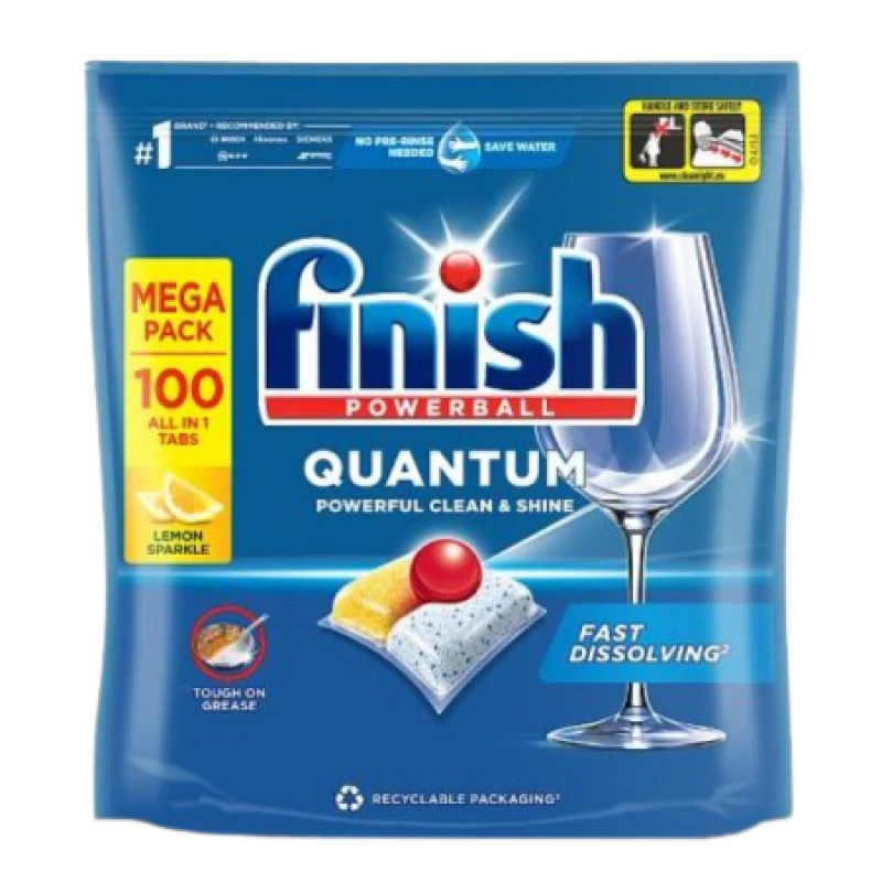 Image of Finish Quantum All-in-One Dishwasher Tablets Lemon (Pack 100)