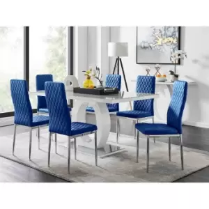 Image of Furniture Box Giovani 6 Grey Dining Table and 6 Navy Velvet Milan Chairs