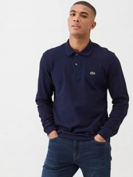 Image of Lacoste Sportswear Classic Long Sleeve Pique Polo Shirt - Navy, Size 8, Men
