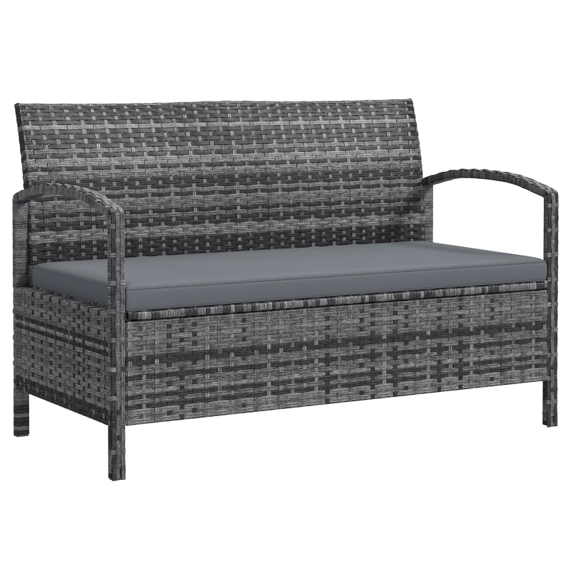 Image of Outsunny Rattan Garden Bench w/ 125L Storage, Cushioned Outdoor Bench, Grey Grey