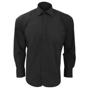 Image of SOLS Mens Brighton Long Sleeve Fitted Work Shirt (S) (Black)