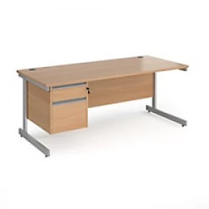 Image of Dams International Straight Desk with Beech Coloured MFC Top and Silver Frame Cantilever Legs and 2 Lockable Drawer Pedestal Contract 25 1800 x 800 x