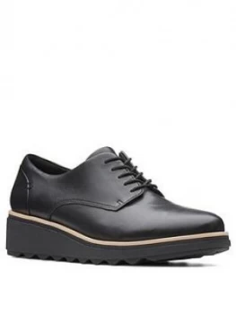 Image of Clarks Sharon Noel Leather Wedge Brogues - Black